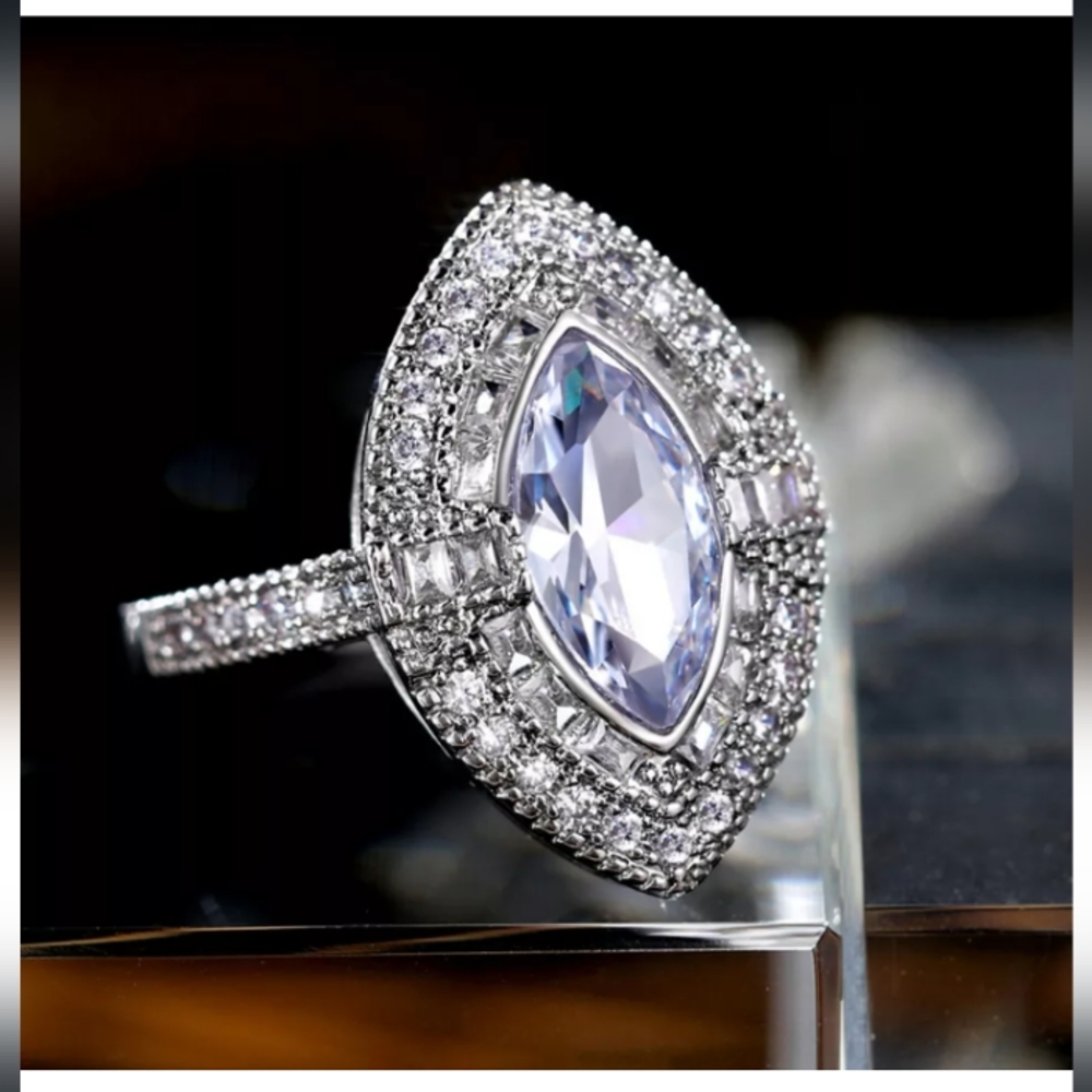 925 White Gold Marquise Diamond Ring